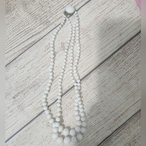 Antique Japan Double Strand Beaded Milk Glass Necklace